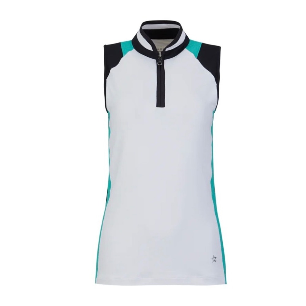 Lohla Sport Los Angeles The Robin SL Top Lagoon Size XS Sleeveless Polo Golf Zip